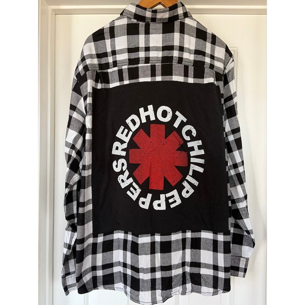 Red Hot Chilie Peppers Upcycled Flannel Shirt Unisex XL X-Large